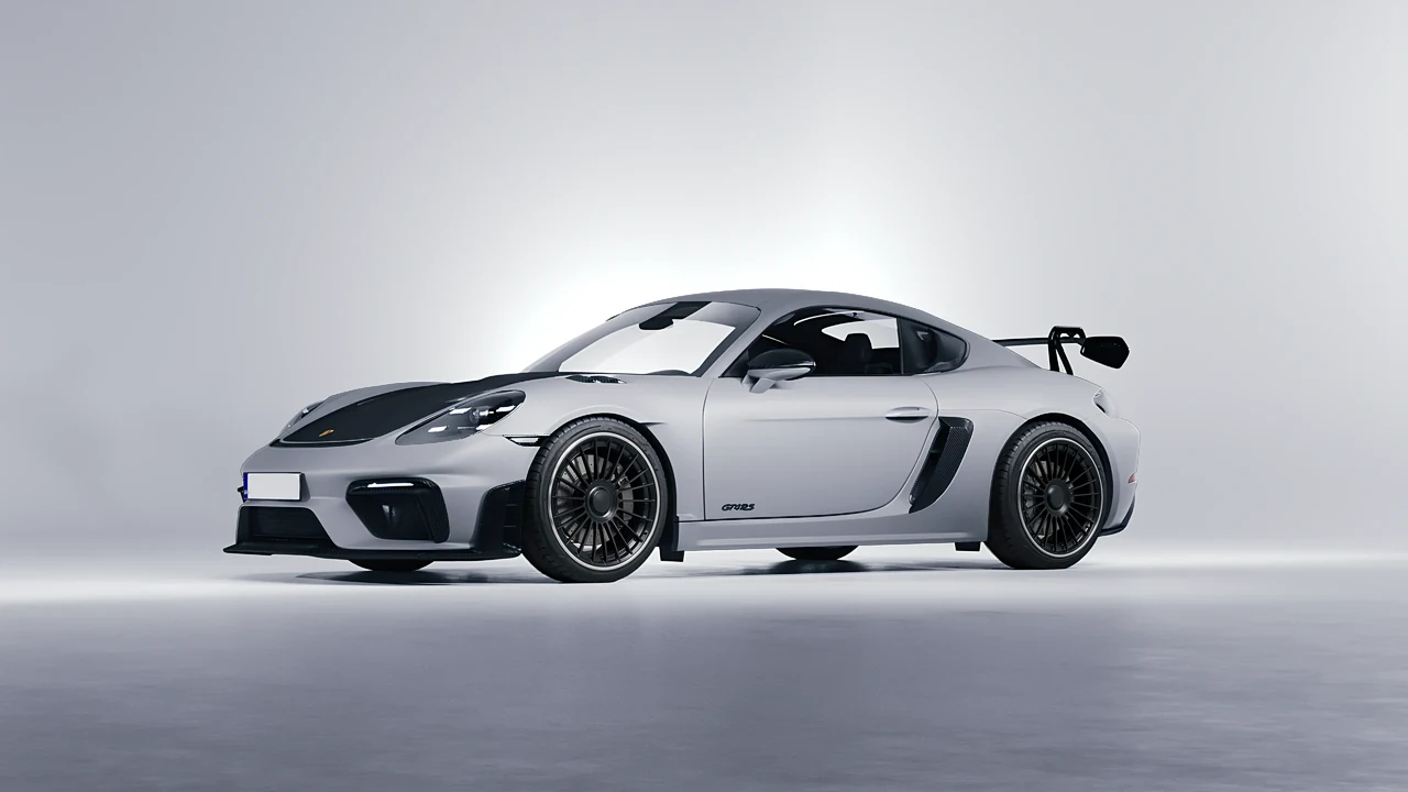 Porsche 718 Cayman GT4 RS 2022 on RDB LA Twenty Two forged wheels, front three-quarter view