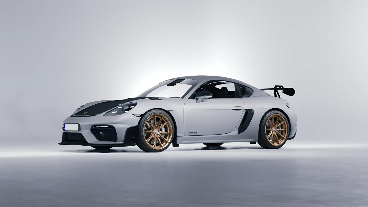Porsche 718 Cayman GT4 RS 2022 on HRE Performance Wheels S104SC forged wheels, front three-quarter view