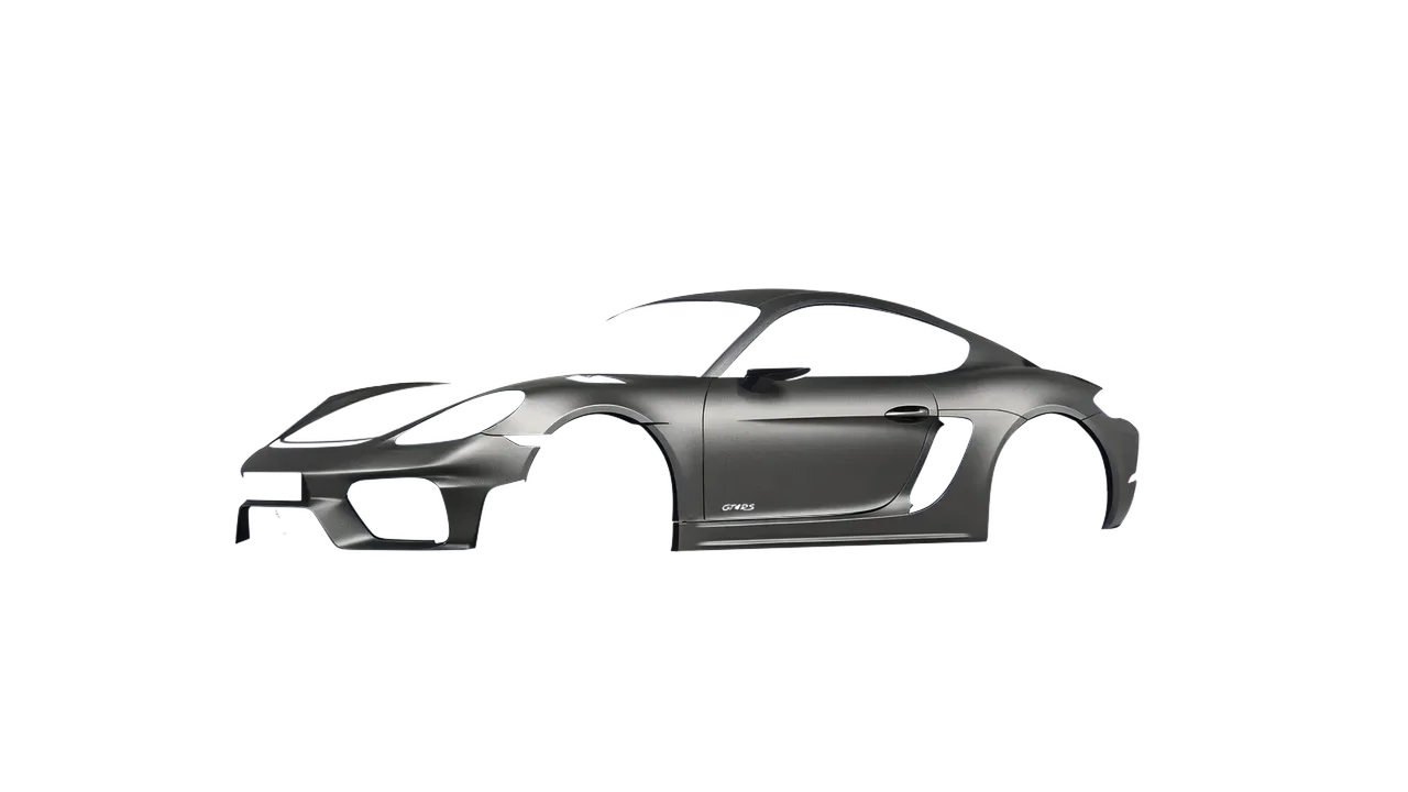 Porsche 718 Cayman GT4 RS 2022 wrapped in Black Rock Grey (Avery Dennison SW900-823-M), front three-quarter view