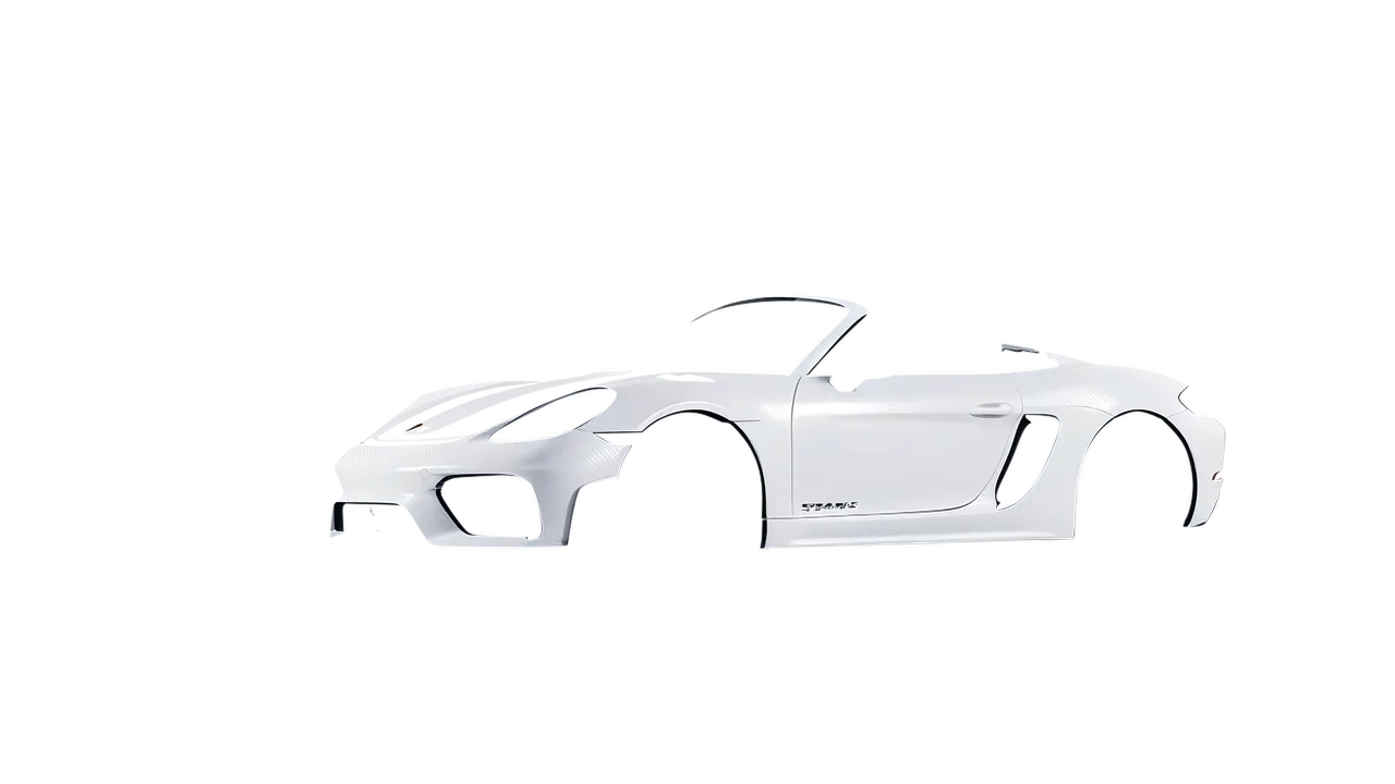 Porsche 718 Spyder RS 2023 wrapped in Carbon Fiber White (Avery Dennison SW900-115-X), front three-quarter view