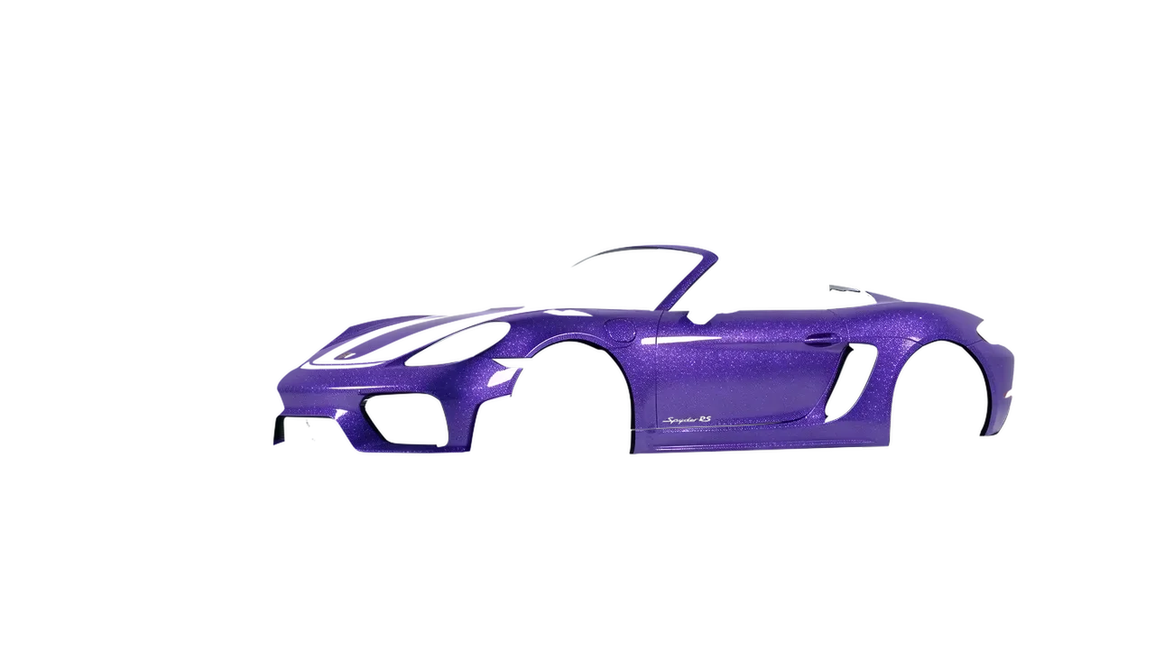Porsche 718 Spyder RS 2023 wrapped in Purple (Avery Dennison SW900-587-D), front three-quarter view