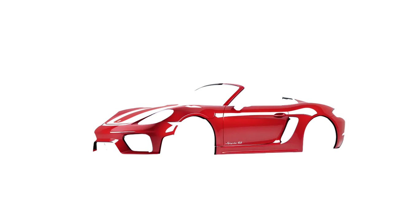 Porsche 718 Spyder RS 2023 wrapped in Hot Rod Red (3M G13), front three-quarter view