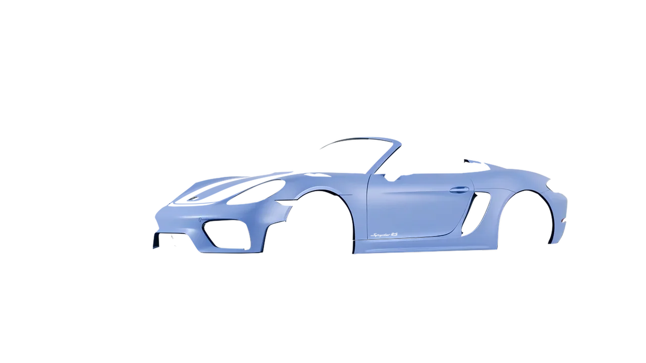 Porsche 718 Spyder RS 2023 wrapped in Dreamline Blue (Avery Dennison SW900-616-O), front three-quarter view