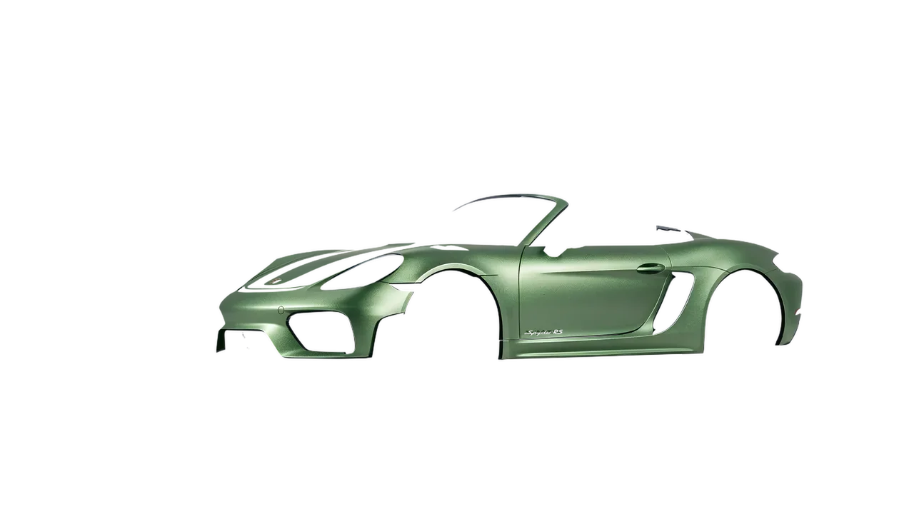 Porsche 718 Spyder RS 2023 wrapped in Apple Green (Avery Dennison SW900-745-M), front three-quarter view