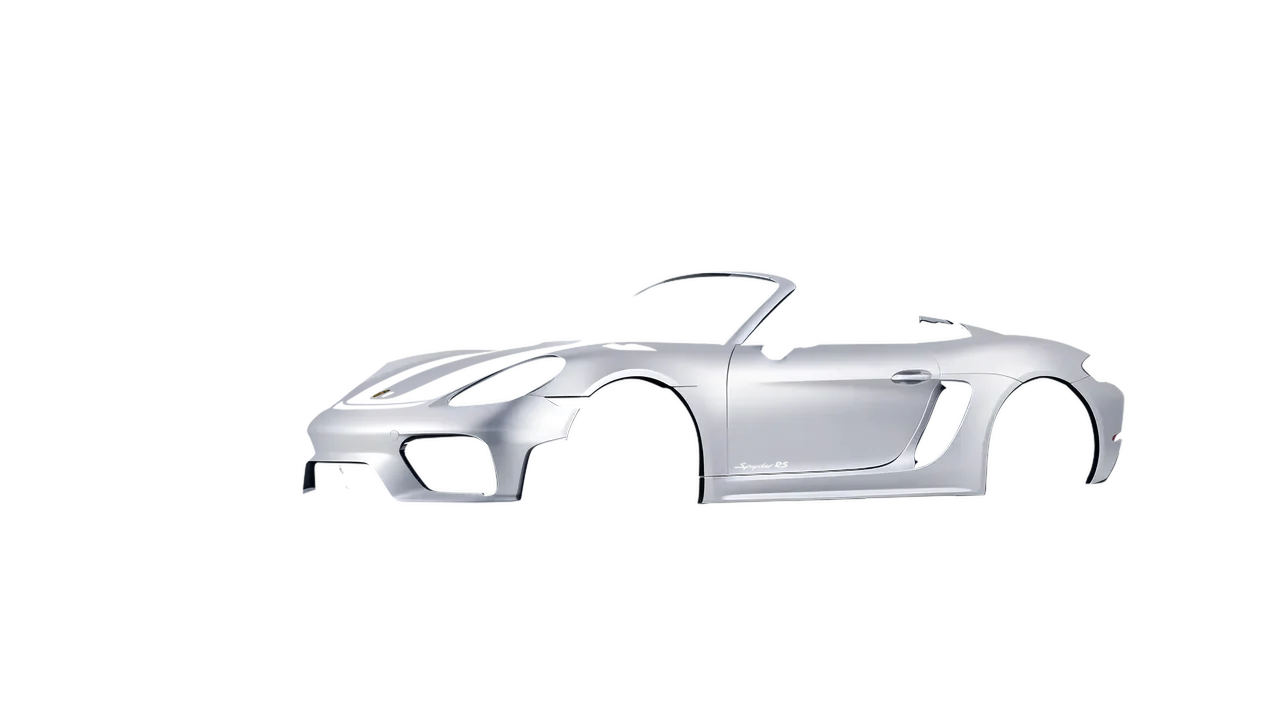 Porsche 718 Spyder RS 2023 wrapped in Matte Silver (3M M21), front three-quarter view
