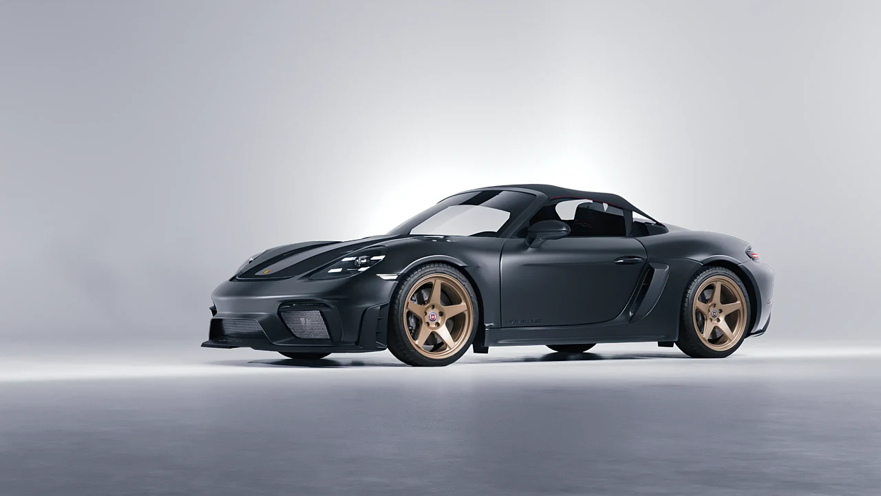 Porsche 718 Spyder RS 2023 on HRE Performance Wheels 305-GTS forged wheels, front three-quarter view