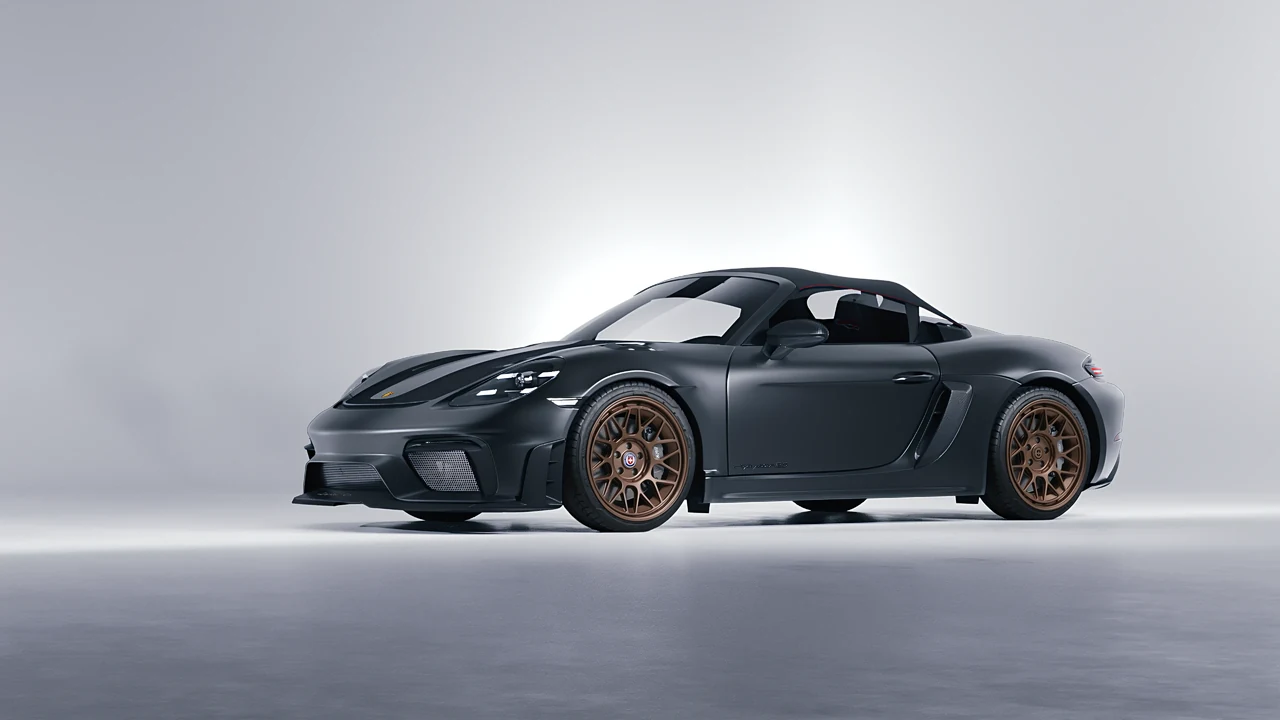 Porsche 718 Spyder RS 2023 on HRE Performance Wheels 500-GTM forged wheels, front three-quarter view