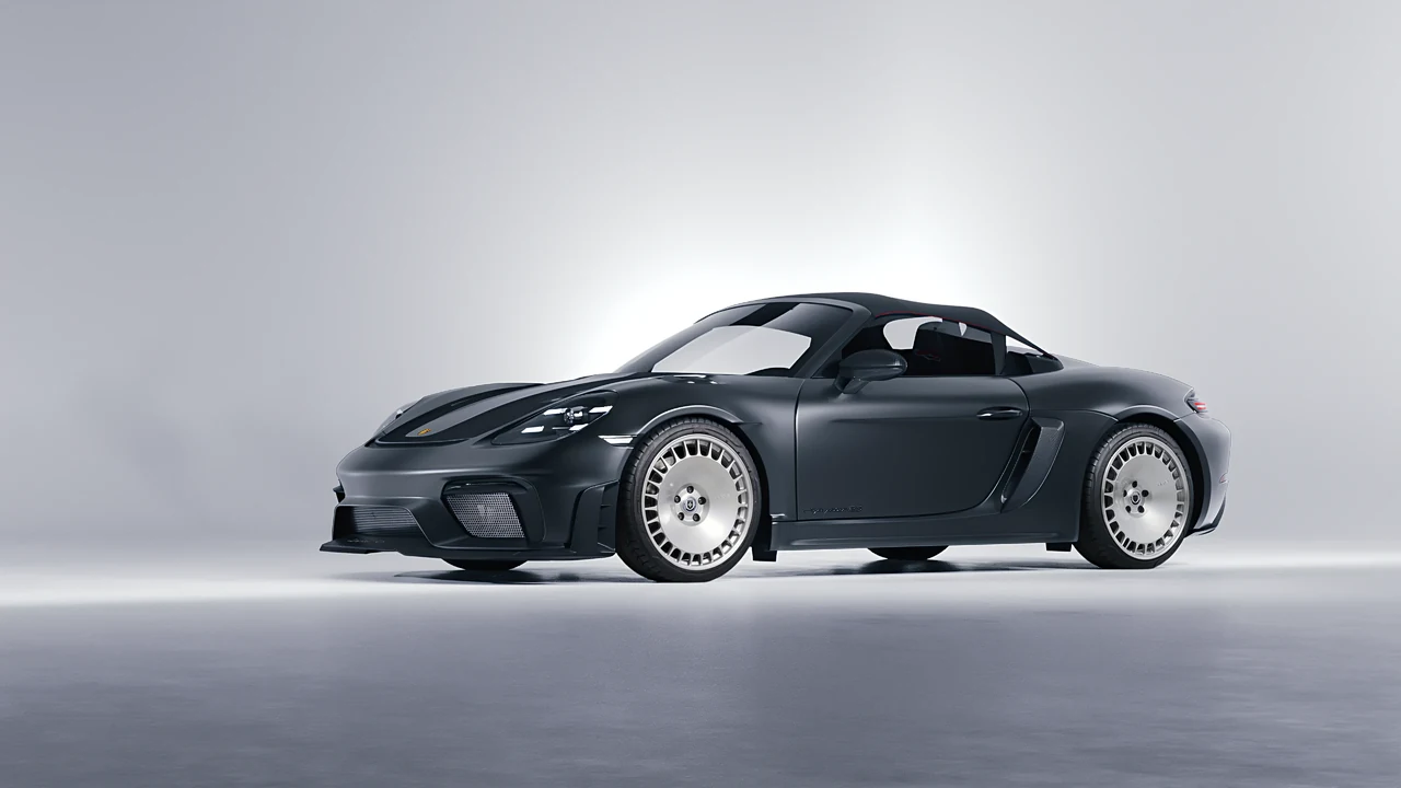 Porsche 718 Spyder RS 2023 on HRE Performance Wheels 935M forged wheels, front three-quarter view