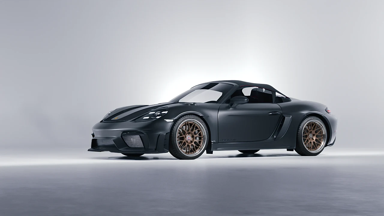 Porsche 718 Spyder RS 2023 on HRE Performance Wheels C100 forged wheels, front three-quarter view
