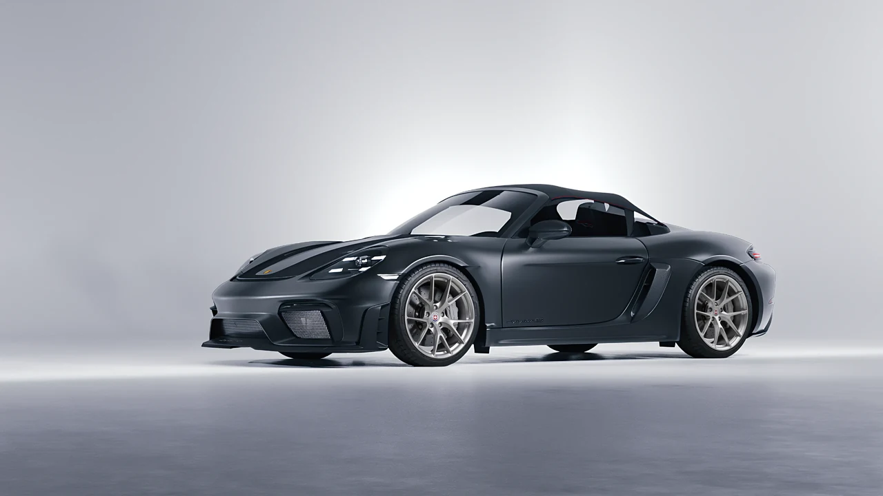 Porsche 718 Spyder RS 2023 on HRE Performance Wheels P101 forged wheels, front three-quarter view
