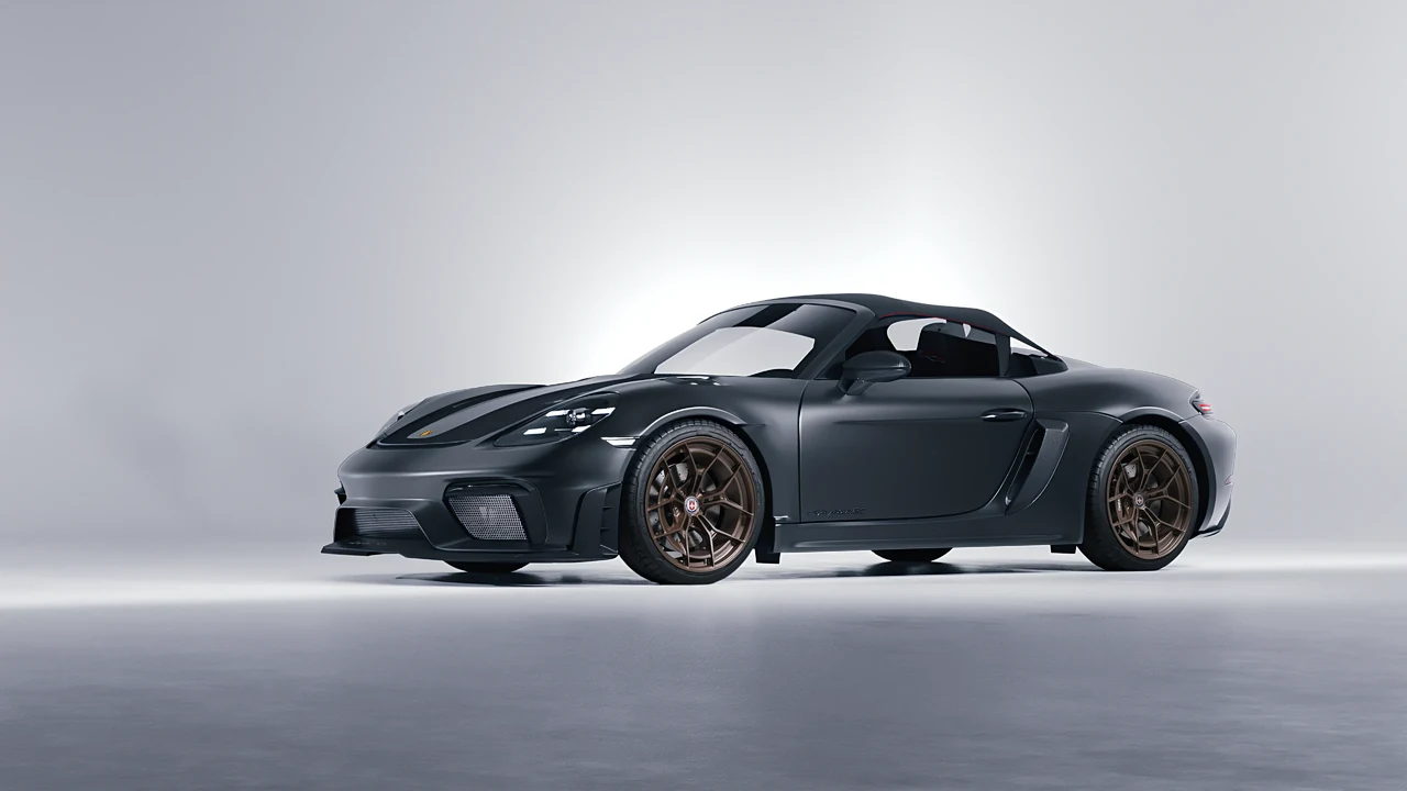 Porsche 718 Spyder RS 2023 on HRE Performance Wheels P301 forged wheels, front three-quarter view