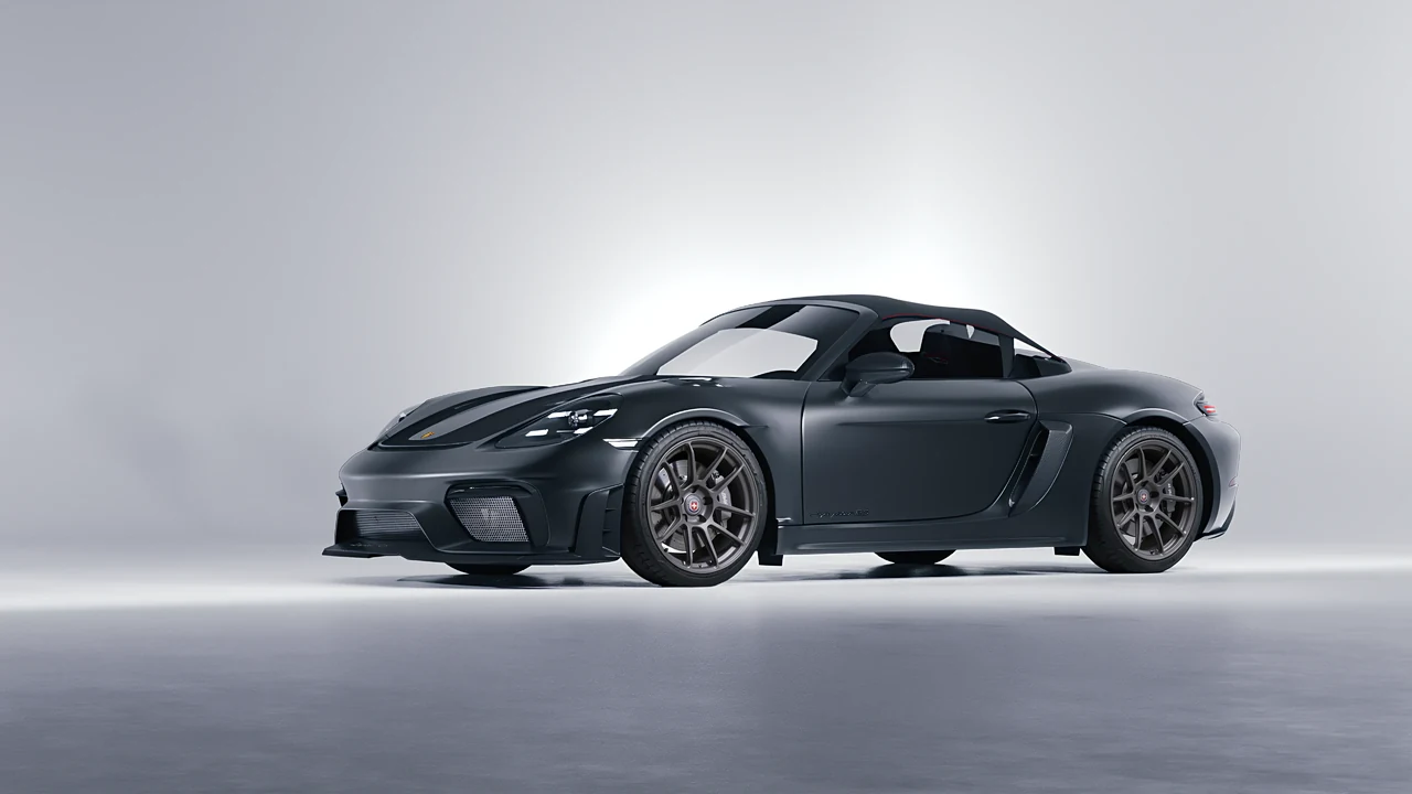 Porsche 718 Spyder RS 2023 on HRE Performance Wheels RC104 forged wheels, front three-quarter view