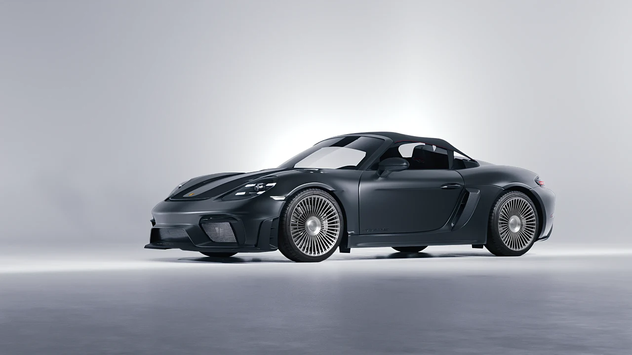 Porsche 718 Spyder RS 2023 on RDB LA 50 forged wheels, front three-quarter view