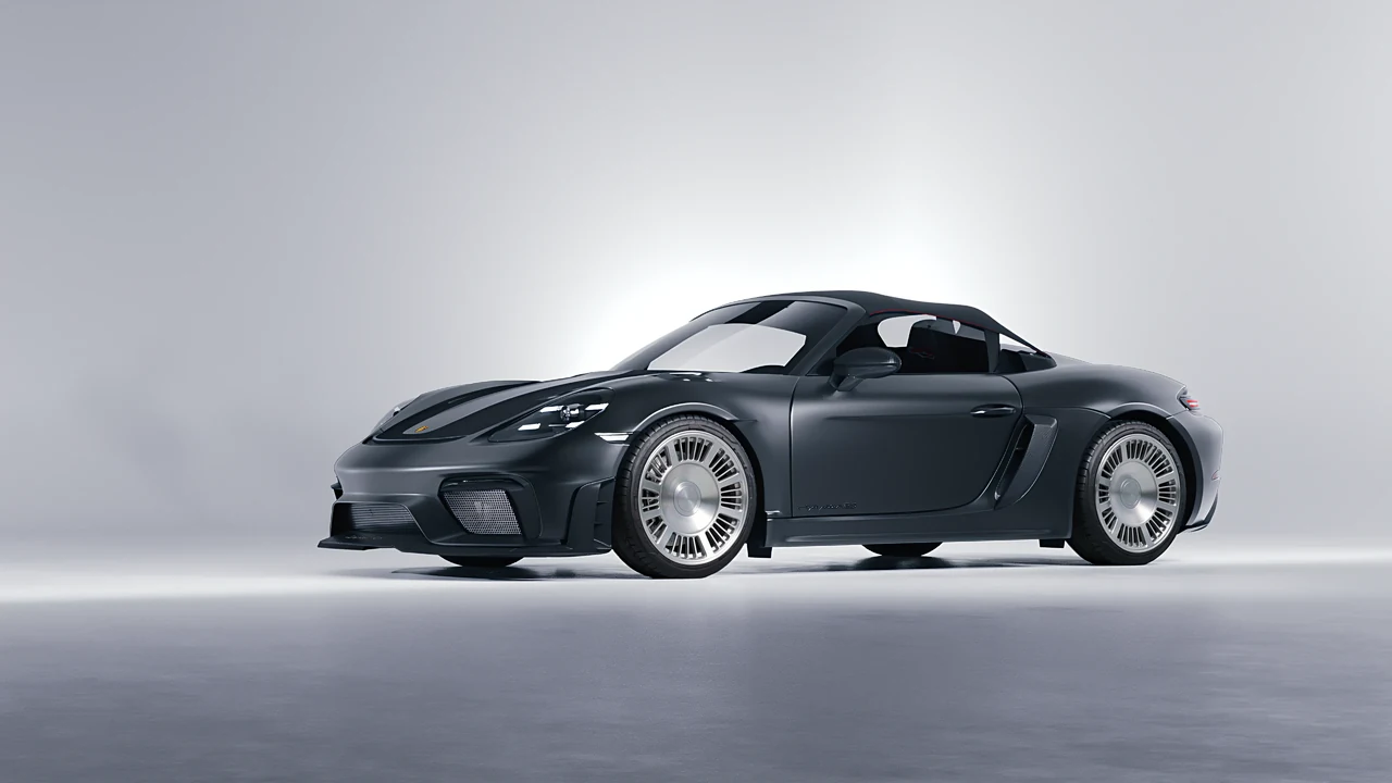 Porsche 718 Spyder RS 2023 on RDB LA Masterpiece forged wheels, front three-quarter view