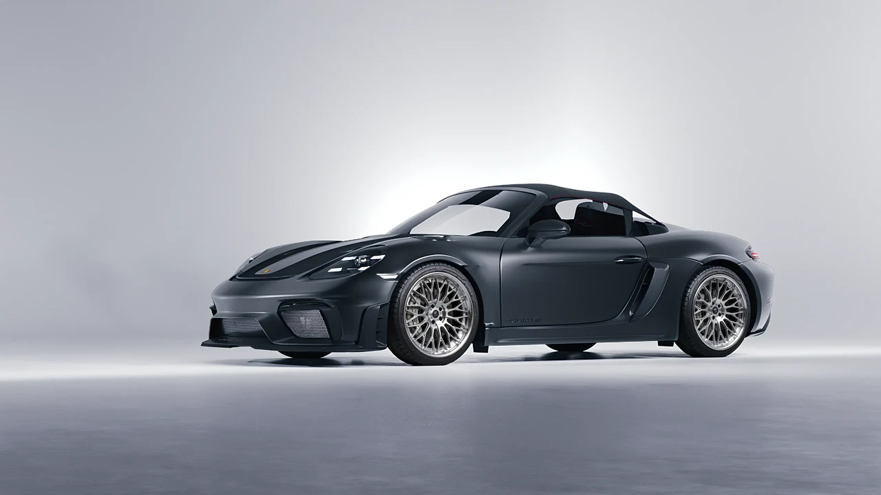 Porsche 718 Spyder RS 2023 on RDB LA Signature forged wheels, front three-quarter view