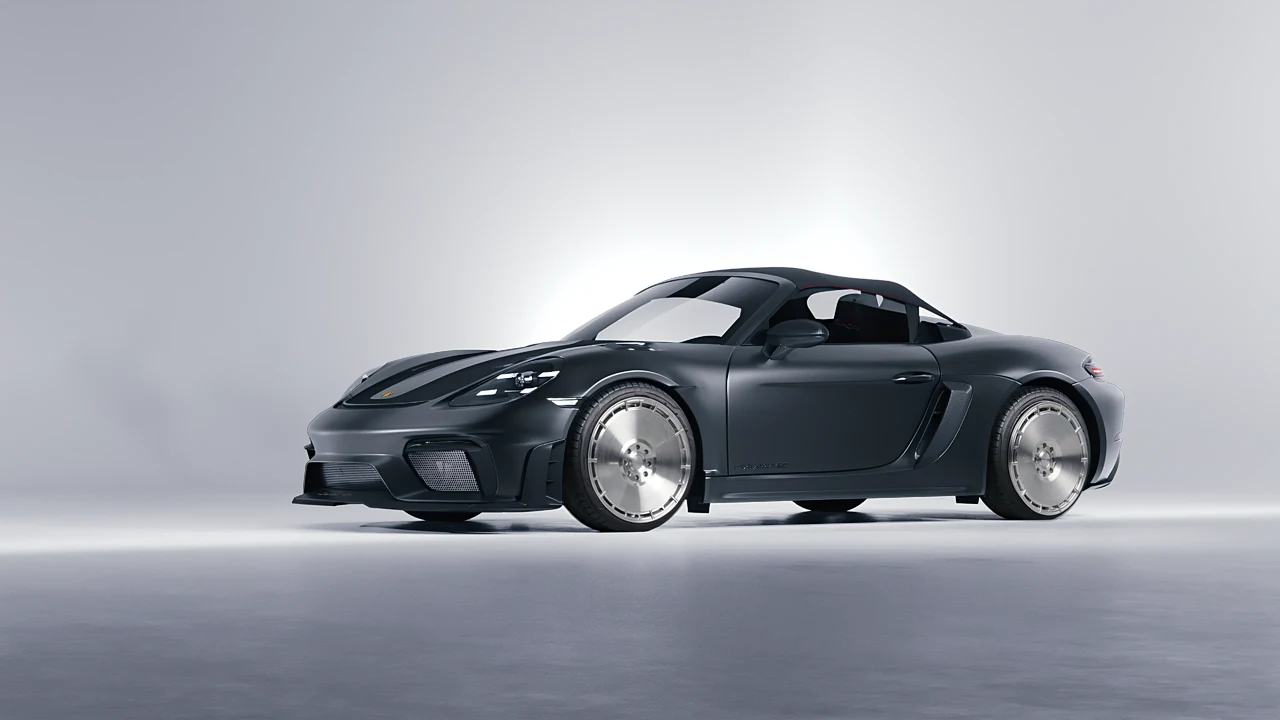 Porsche 718 Spyder RS 2023 on RDB LA Zero forged wheels, front three-quarter view