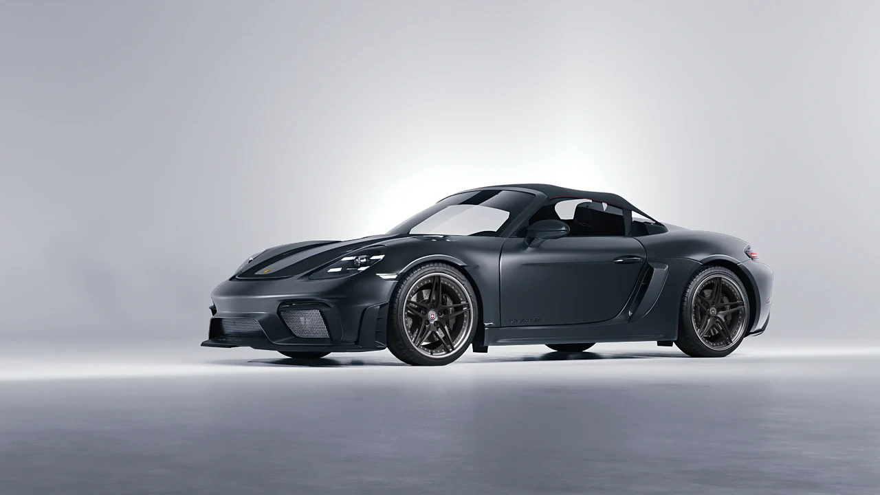 Porsche 718 Spyder RS 2023 on HRE Performance Wheels S107 forged wheels, front three-quarter view