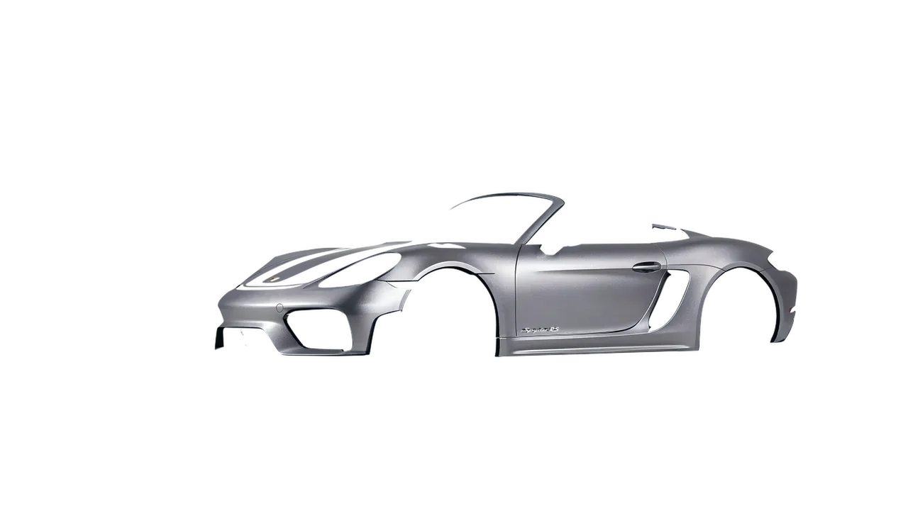 Porsche 718 Spyder RS 2023 wrapped in Black Rock Grey (Avery Dennison SW900-823-M), front three-quarter view