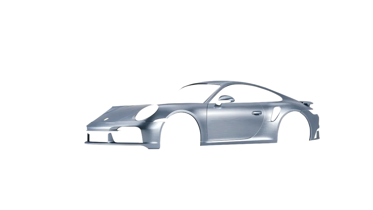 Porsche 911 Turbo S 2023 wrapped in Brushed Aluminum (Avery Dennison SW900-812-X), front three-quarter view