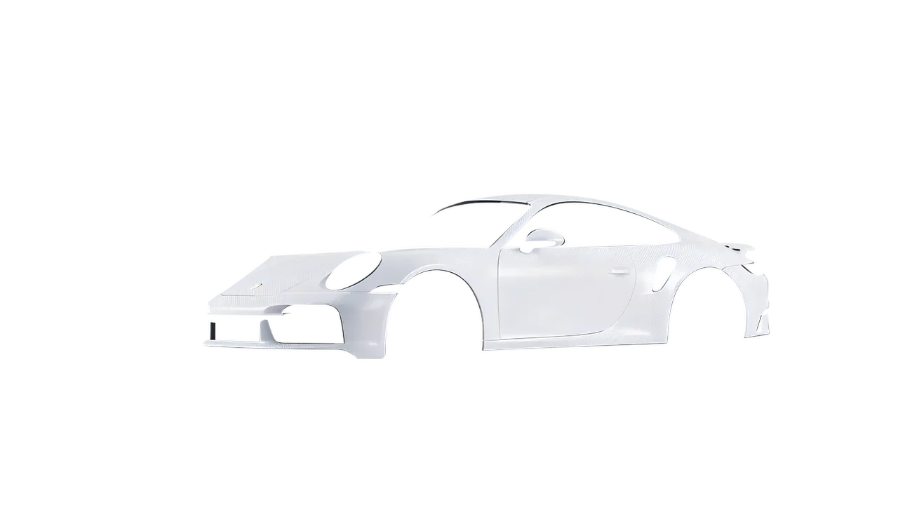 Porsche 911 Turbo S 2023 wrapped in Carbon Fiber White (Avery Dennison SW900-115-X), front three-quarter view
