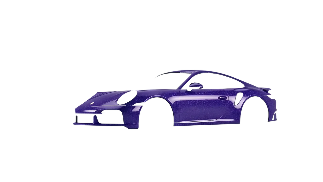 Porsche 911 Turbo S 2023 wrapped in Purple (Avery Dennison SW900-587-D), front three-quarter view