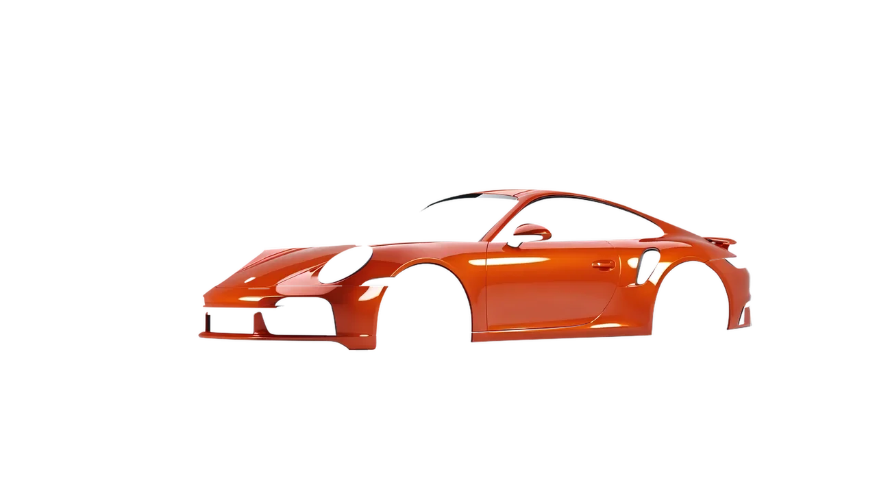 Porsche 911 Turbo S 2023 wrapped in Fiery Orange (3M G364), front three-quarter view