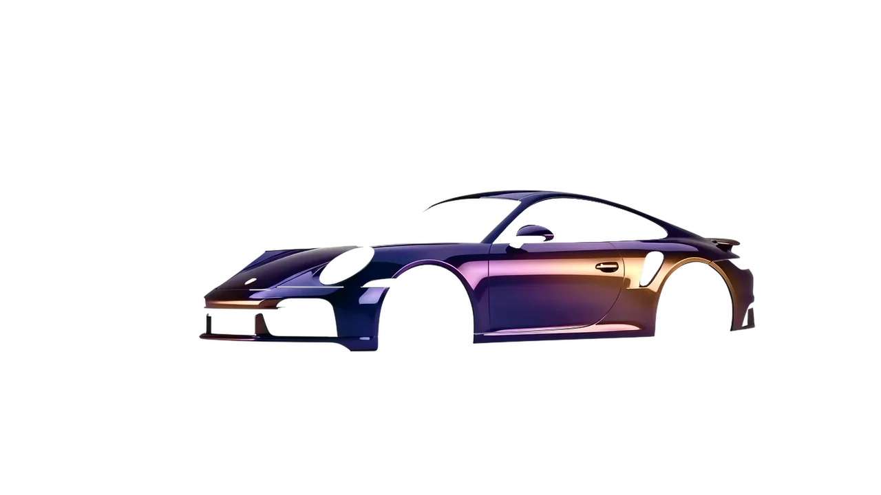 Porsche 911 Turbo S 2023 wrapped in Gloss Flip Deep Space (3M GP278), front three-quarter view