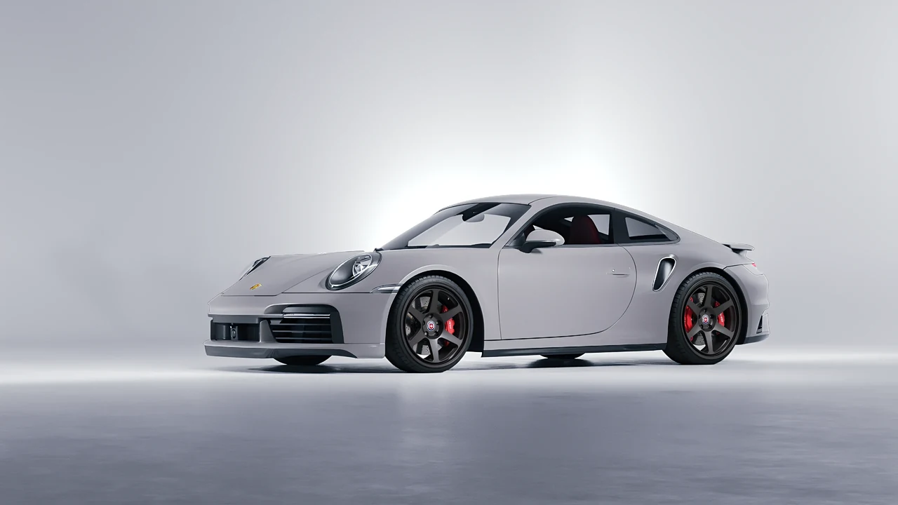Porsche 911 Turbo S 2023 on HRE Performance Wheels 306-GT forged wheels, front three-quarter view