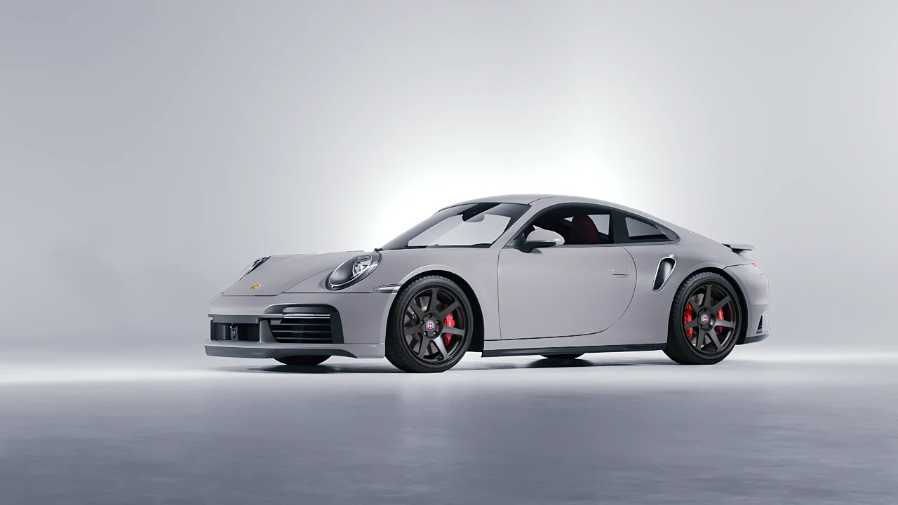 Porsche 911 Turbo S 2023 on HRE Performance Wheels 307-GT forged wheels, front three-quarter view