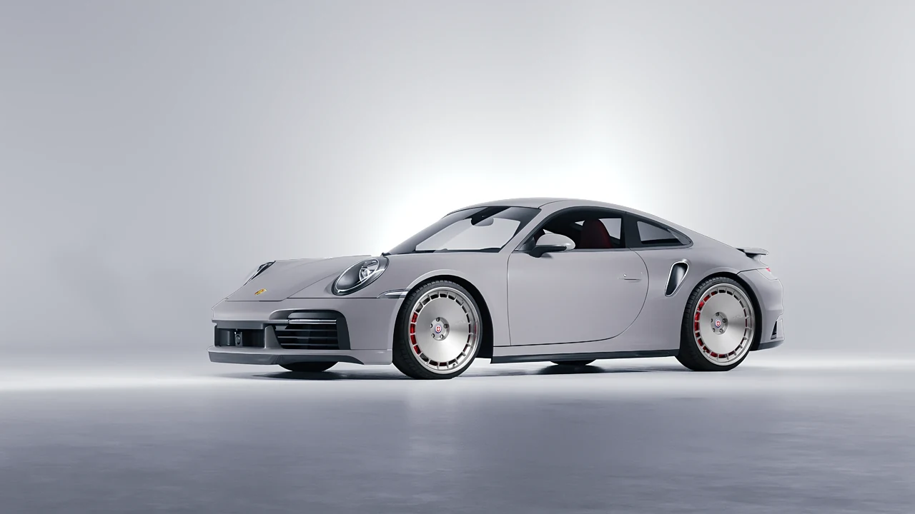 Porsche 911 Turbo S 2023 on HRE Performance Wheels 935 forged wheels, front three-quarter view