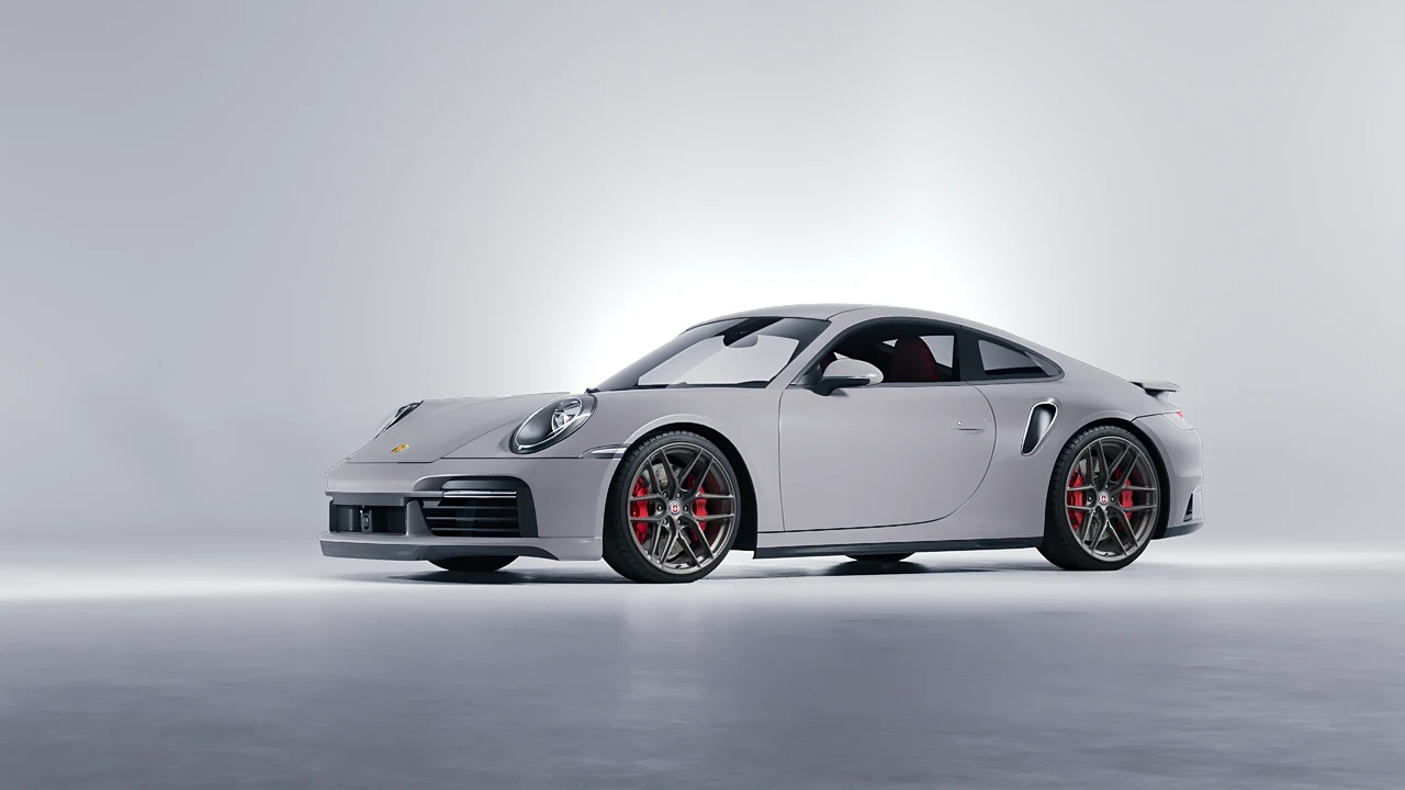 Porsche 911 Turbo S 2023 on HRE Performance Wheels P161SC forged wheels, front three-quarter view