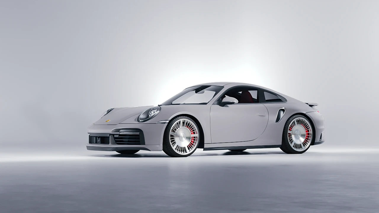 Porsche 911 Turbo S 2023 on RDB LA Masterpiece forged wheels, front three-quarter view