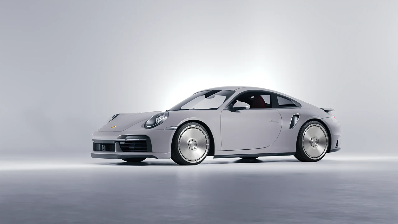 Porsche 911 Turbo S 2023 on RDB LA Zero forged wheels, front three-quarter view