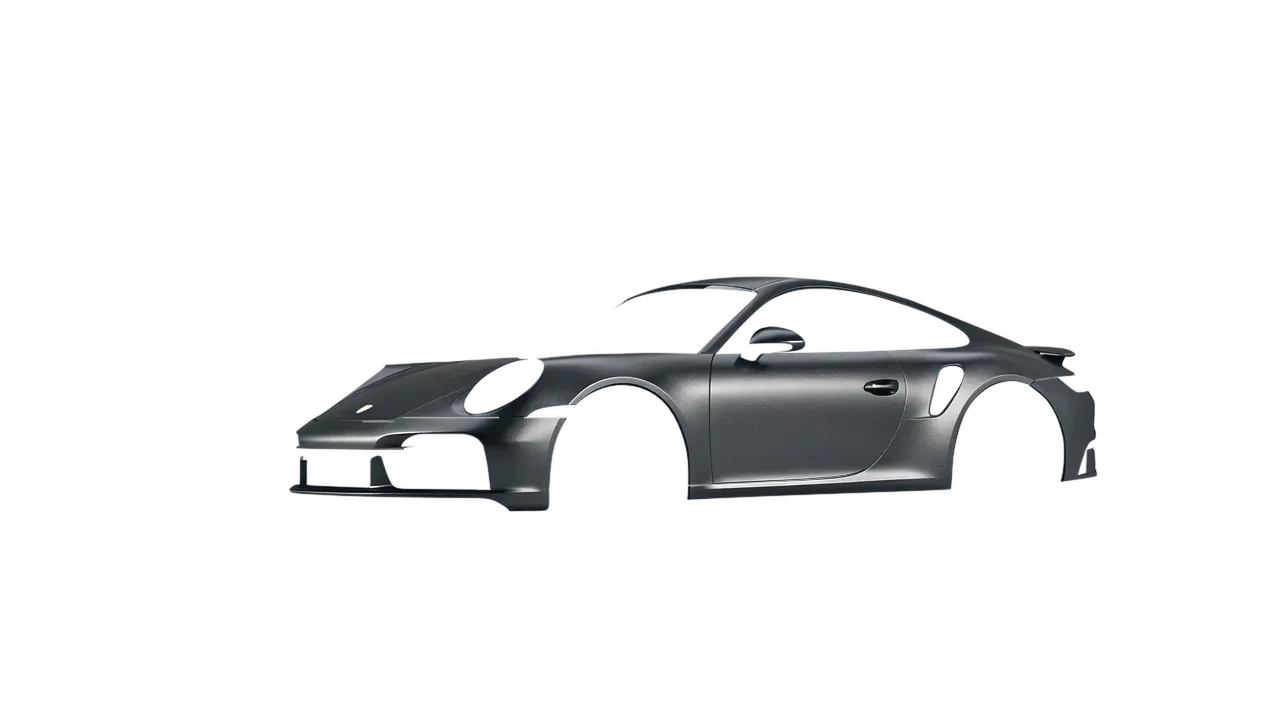 Porsche 911 Turbo S 2023 wrapped in Black Rock Grey (Avery Dennison SW900-823-M), front three-quarter view