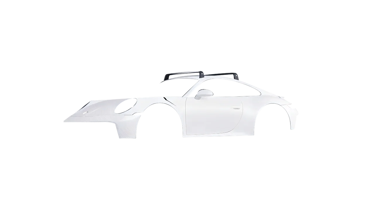 Porsche 911 Dakar 2023 wrapped in Carbon Fiber White (Avery Dennison SW900-115-X), front three-quarter view
