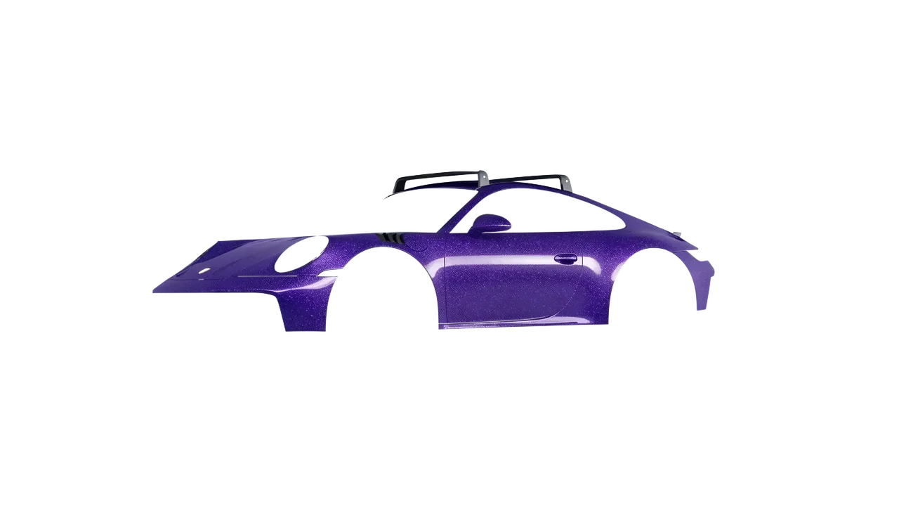 Porsche 911 Dakar 2023 wrapped in Purple (Avery Dennison SW900-587-D), front three-quarter view