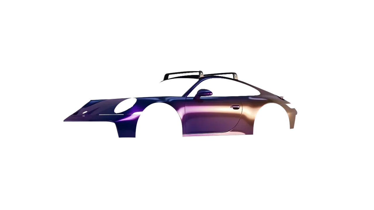 Porsche 911 Dakar 2023 wrapped in Gloss Flip Deep Space (3M GP278), front three-quarter view