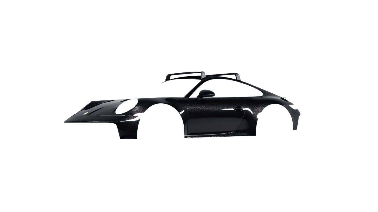 Porsche 911 Dakar 2023 wrapped in Mystery Black (Avery Dennison SW900-184-M), front three-quarter view