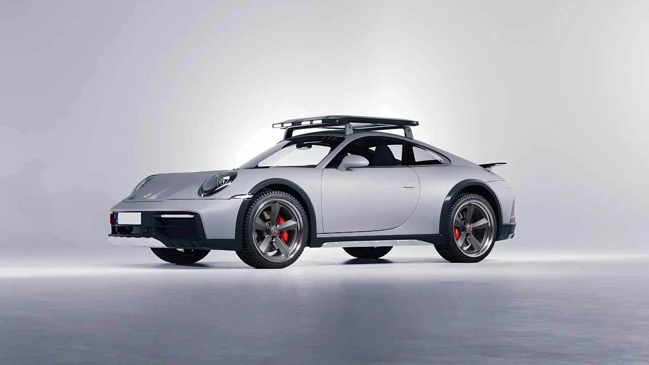 Porsche 911 Dakar 2023 on HRE Performance Wheels 105 forged wheels, front three-quarter view
