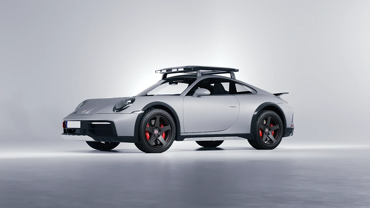 Porsche 911 Dakar 2023 on HRE Performance Wheels 305-GT forged wheels, front three-quarter view