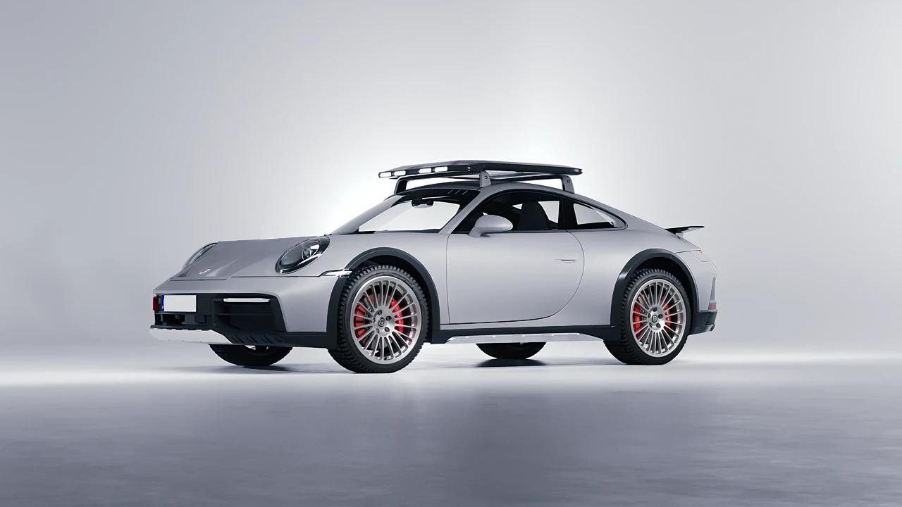 Porsche 911 Dakar 2023 on HRE Performance Wheels 309M forged wheels, front three-quarter view