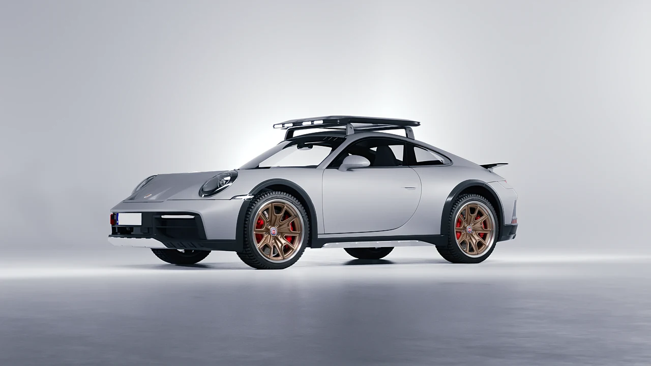 Porsche 911 Dakar 2023 on HRE Performance Wheels 427 forged wheels, front three-quarter view