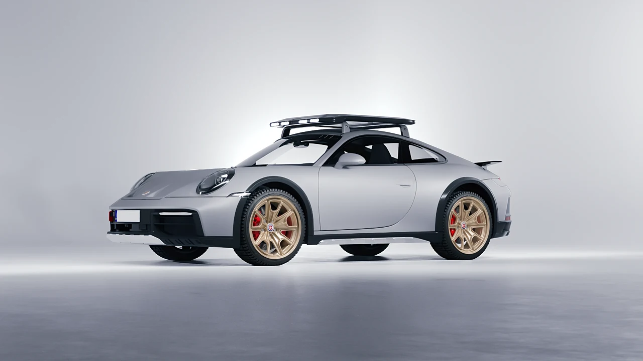 Porsche 911 Dakar 2023 on HRE Performance Wheels 427M forged wheels, front three-quarter view