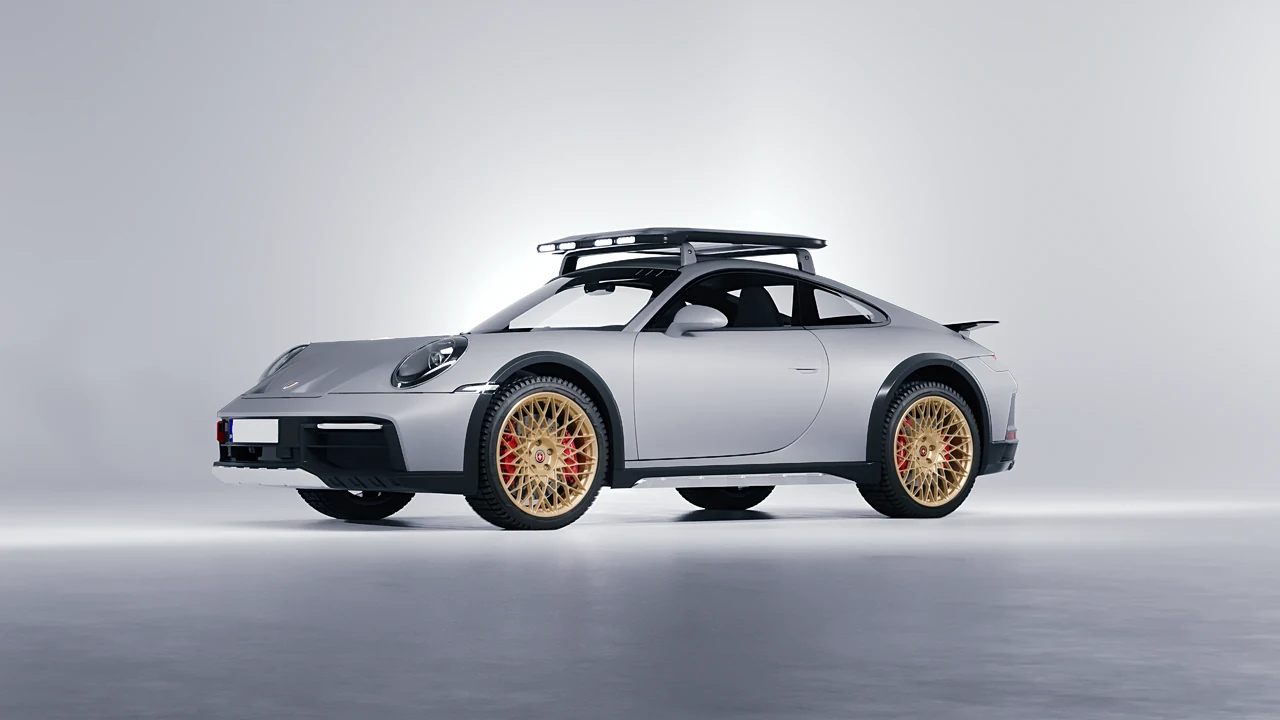 Porsche 911 Dakar 2023 on HRE Performance Wheels 501M forged wheels, front three-quarter view