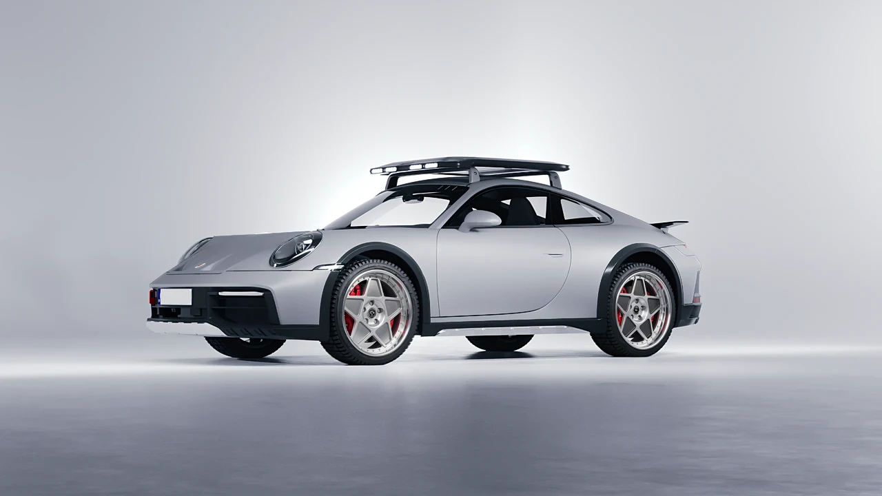 Porsche 911 Dakar 2023 on HRE Performance Wheels 505 forged wheels, front three-quarter view