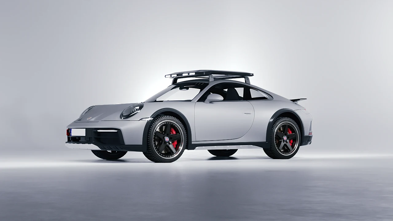 Porsche 911 Dakar 2023 on HRE Performance Wheels 517 forged wheels, front three-quarter view