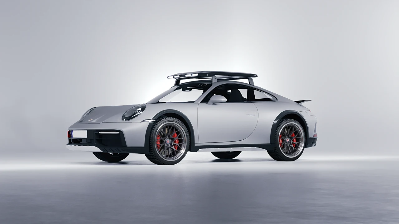 Porsche 911 Dakar 2023 on HRE Performance Wheels 520 forged wheels, front three-quarter view