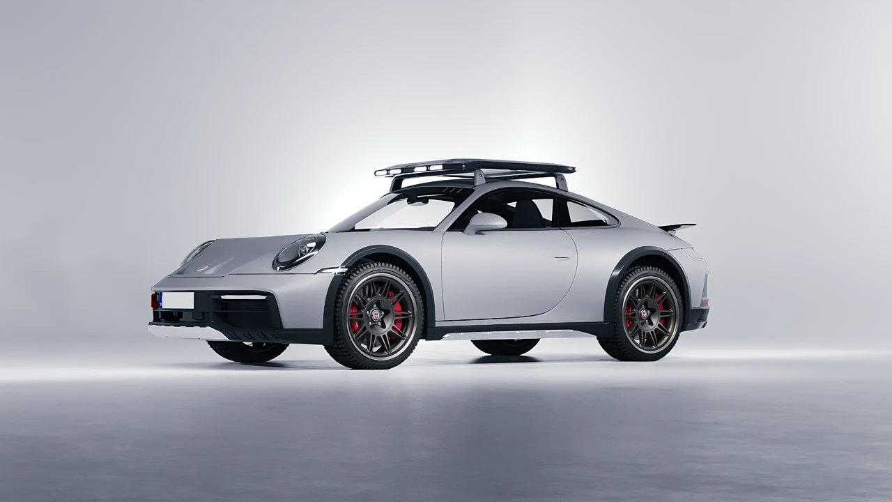 Porsche 911 Dakar 2023 on HRE Performance Wheels 528 forged wheels, front three-quarter view