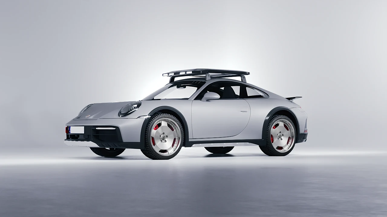 Porsche 911 Dakar 2023 on HRE Performance Wheels 544 forged wheels, front three-quarter view