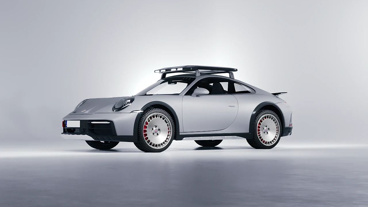 Porsche 911 Dakar 2023 on HRE Performance Wheels 935M forged wheels, front three-quarter view